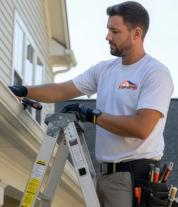 Man installing the gutter